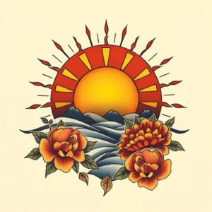 Neo-Traditional Sunrise Tattoo