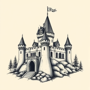 Old School Castle Tattoo