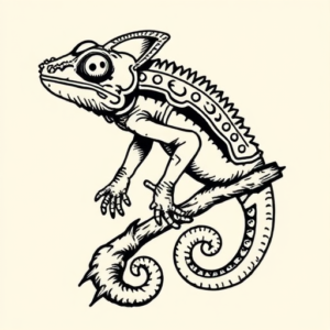 Old School Chameleon Tattoo