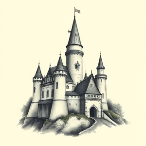 Painterly Castle Tattoo