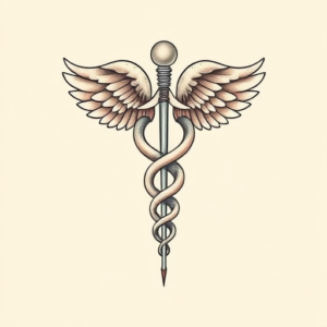 Pastel Color Caduceus Tattoo