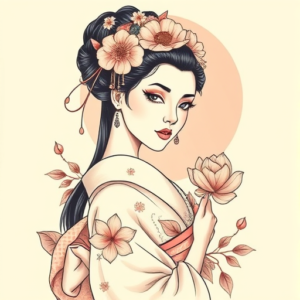 Pastel Color Geisha Tattoo