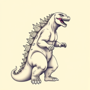 Pastel Color Godzilla Tattoo