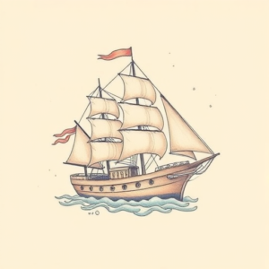 Pastel Color Ship Tattoo