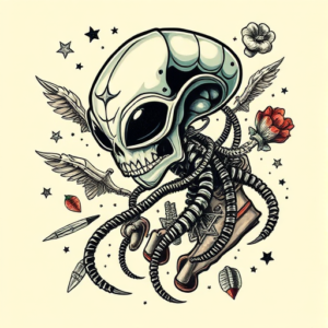 Patchwork Alien Tattoo