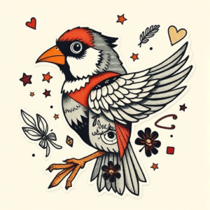 Patchwork Bird Tattoo