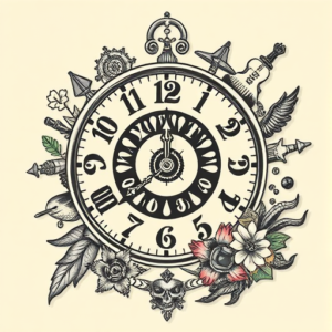 Patchwork Clock Tattoo