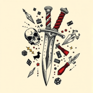 Patchwork Dagger Tattoo