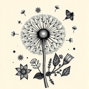 Patchwork Dandelion Tattoo