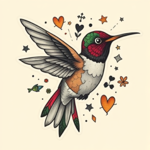 Patchwork Hummingbird Tattoo