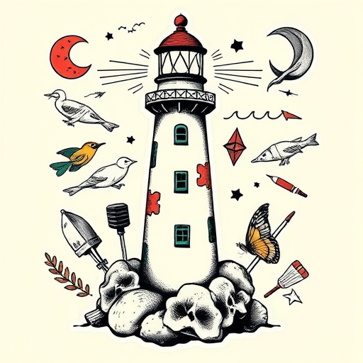 Patchwork Lighthouse Tattoo