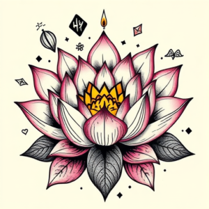 Patchwork Lotus Tattoo