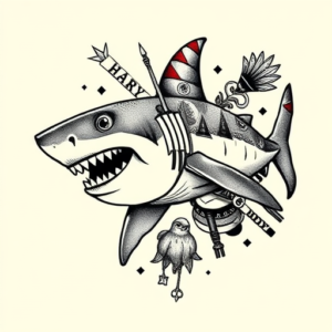 Patchwork Shark Tattoo