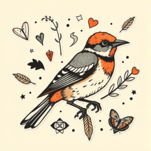 Patchwork Sparrow Tattoo