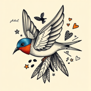 Patchwork Swallow Tattoo