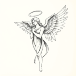 Pencil And Marker Outline Angel Tattoo