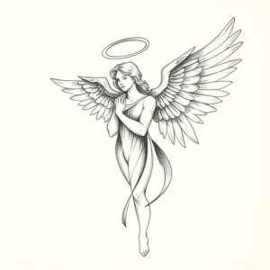 Pencil And Marker Outline Angel Tattoo
