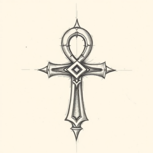 Pencil And Marker Outline Ankh Tattoo