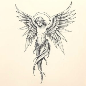 Pencil And Marker Outline Archangel Tattoo