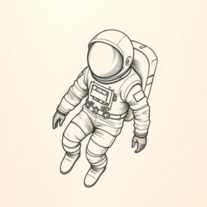 Pencil And Marker Outline Astronaut Tattoo