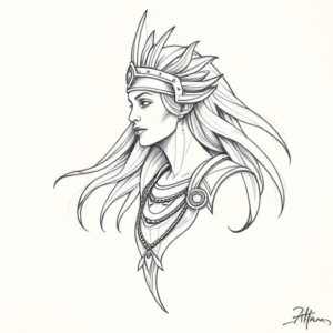 Pencil And Marker Outline Athena Tattoo