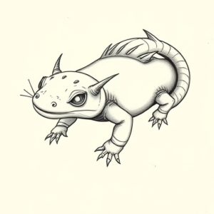 Pencil And Marker Outline Axolotl Tattoo