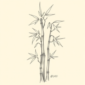 Pencil And Marker Outline Bamboo Tattoo