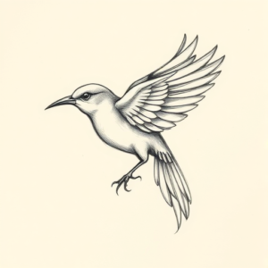 Pencil And Marker Outline Bird Tattoo