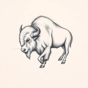 Pencil And Marker Outline Bison Tattoo