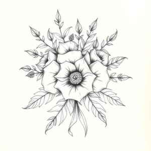 Pencil And Marker Outline Bouquet Tattoo