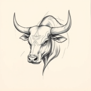 Pencil And Marker Outline Bull Tattoo