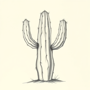 Pencil And Marker Outline Cactus Tattoo