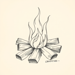 Pencil And Marker Outline Campfire Tattoo