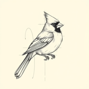 Pencil And Marker Outline Cardinal Tattoo