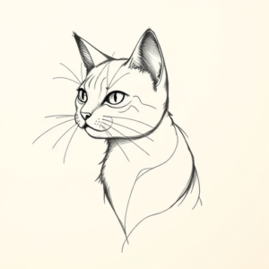 Pencil And Marker Outline Cat Tattoo