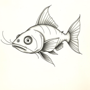 Pencil And Marker Outline Catfish Tattoo