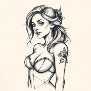 Pencil And Marker Outline Catrina Tattoo