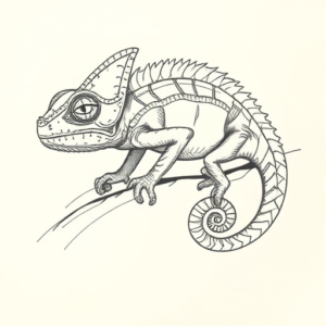 Pencil And Marker Outline Chameleon Tattoo