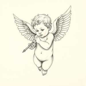 Pencil And Marker Outline Cherub Tattoo