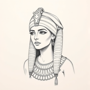 Pencil And Marker Outline Cleopatra Tattoo