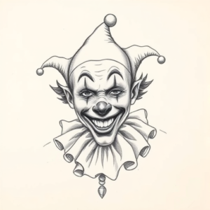 Pencil And Marker Outline Clown Tattoo
