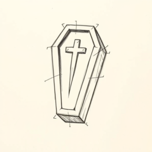 Pencil And Marker Outline Coffin Tattoo