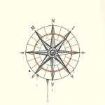 Pencil And Marker Outline Compass Tattoo