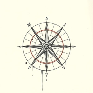Pencil And Marker Outline Compass Tattoo