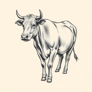 Pencil And Marker Outline Cow Tattoo