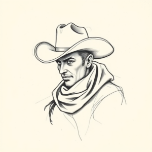 Pencil And Marker Outline Cowboy Tattoo
