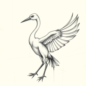 Pencil And Marker Outline Crane Tattoo