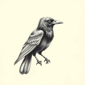 Pencil And Marker Outline Crow Tattoo