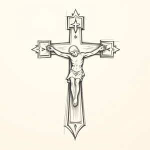 Pencil And Marker Outline Crucifix Tattoo