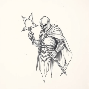 Pencil And Marker Outline Crusader Tattoo